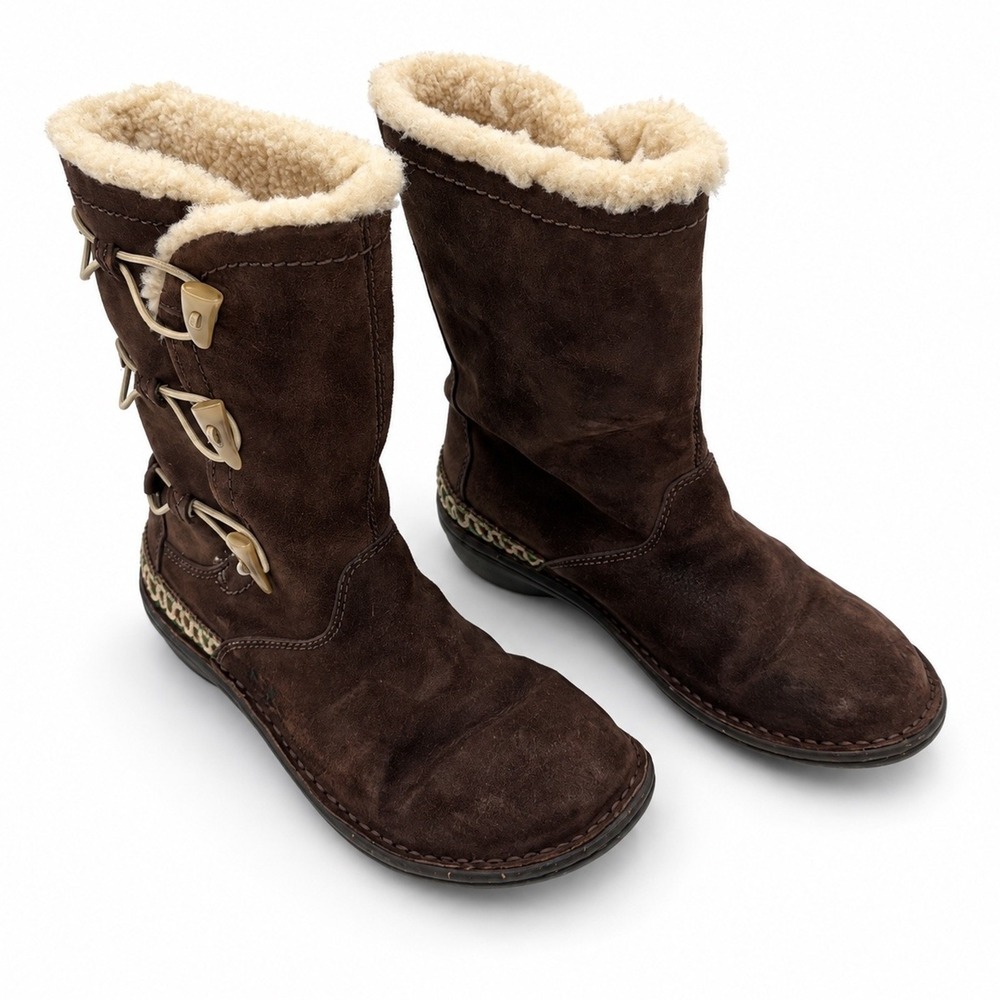 UGG Australia Kona 5183 Womens 8 Brown Suede Shearling Toggle Mid Calf Boots